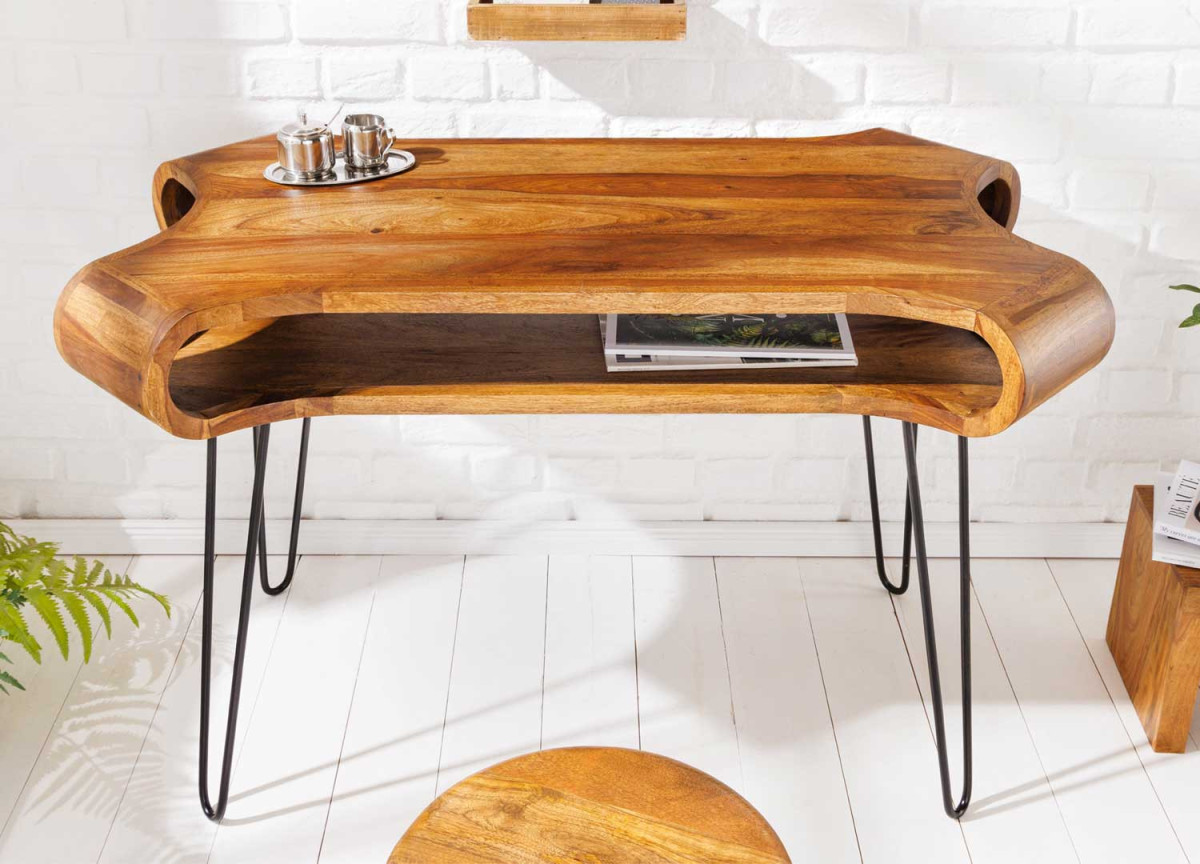 Bureau en bois de sesham et métal noir