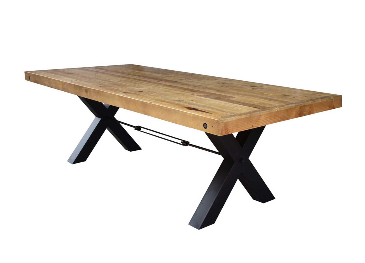 Table de repas en pin et métal 240 cm