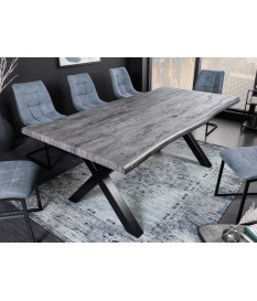 Table de repas aspect bois gris et métal