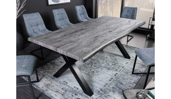 Table de repas aspect bois gris et métal
