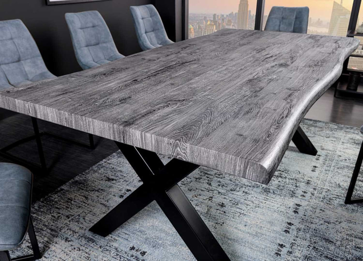 Table de repas aspect bois gris et métal