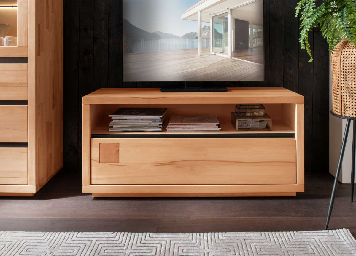 Meuble TV 120 cm en bois et détail noir