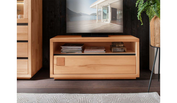 Petit meuble TV en bois et détail noir