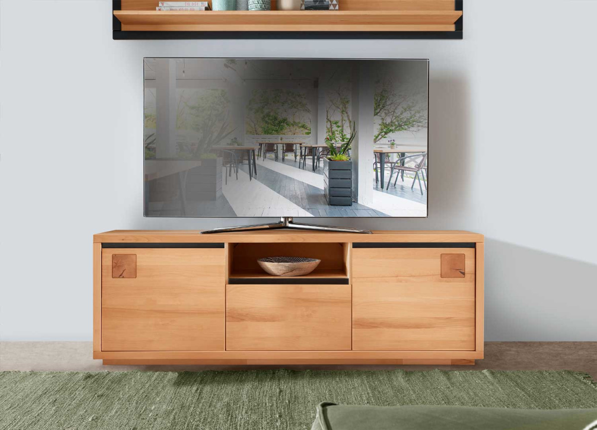 Meuble TV hêtre et métal noir 170 cm