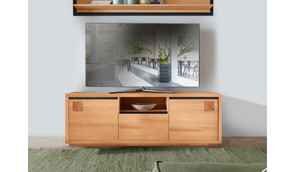 Meuble TV hêtre et métal noir 170 cm