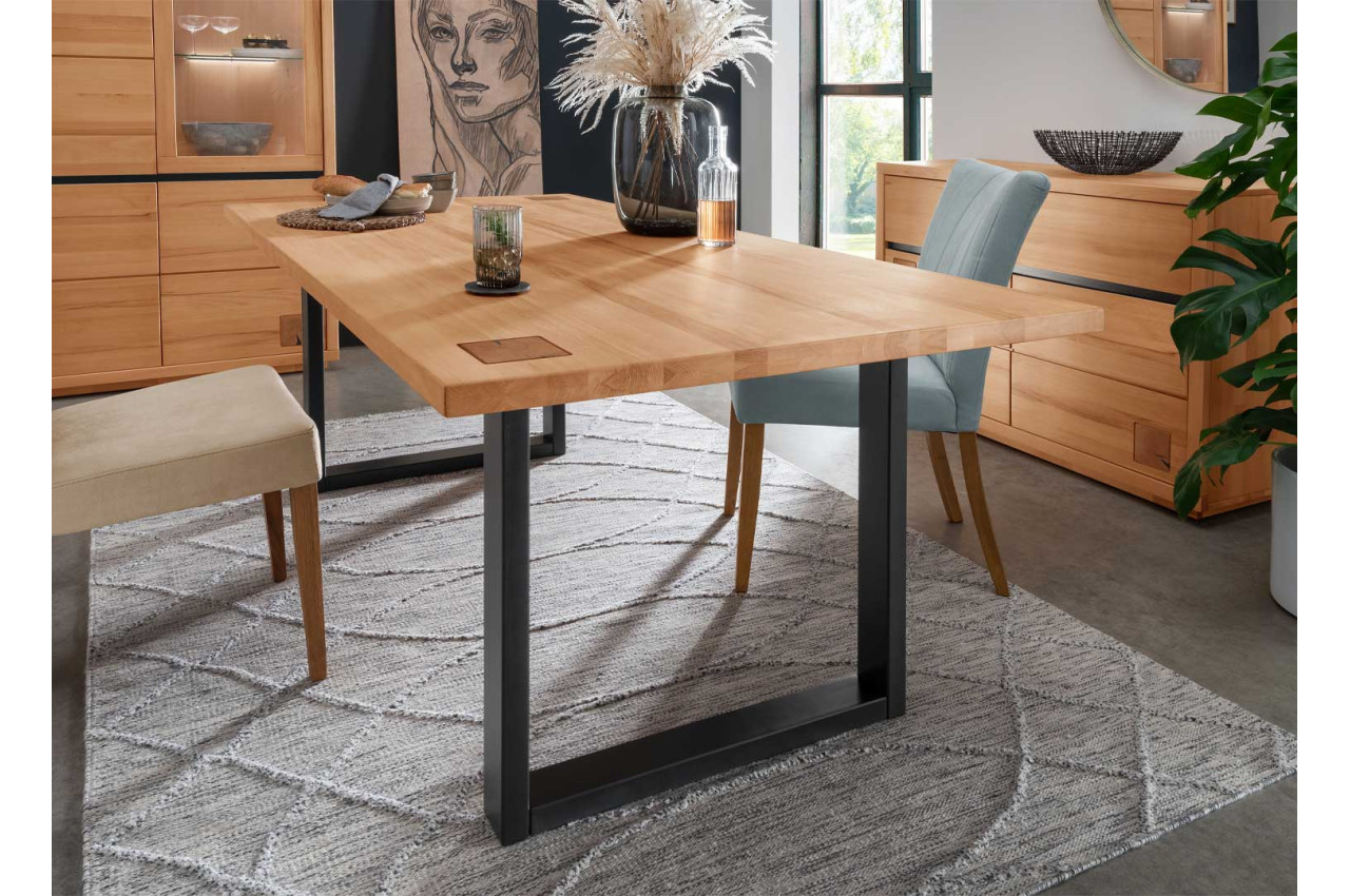 Superbe table haute en bois et métal noir