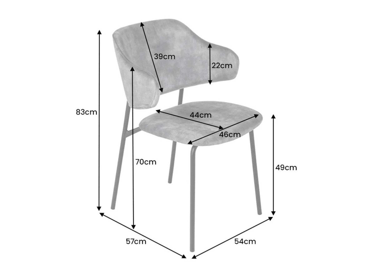 Chaises velours gris foncé et métal noir
