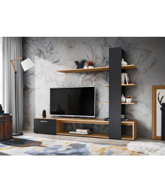 Meuble TV 190 cm noir et bois