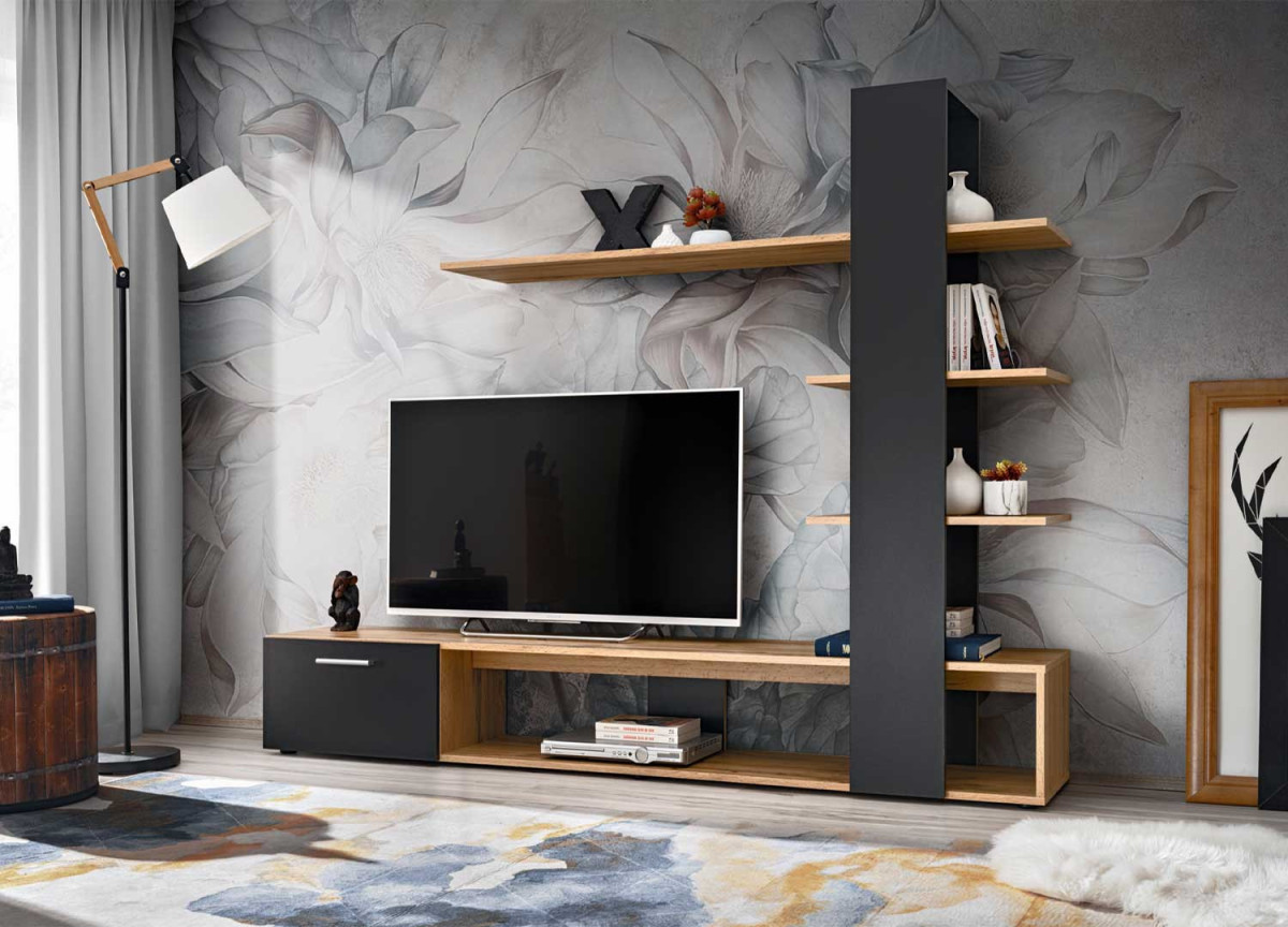 Meuble TV 190 cm noir et bois