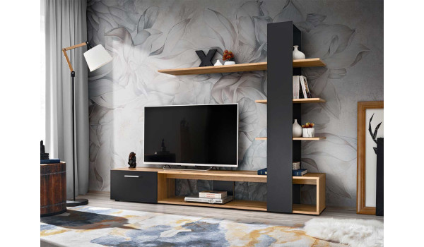 Meuble TV 190 cm noir et bois