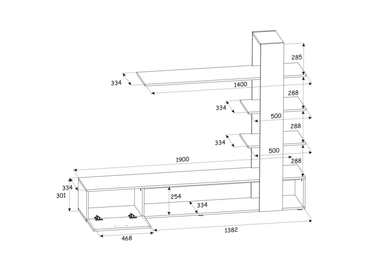 Meuble TV 190 cm noir et bois