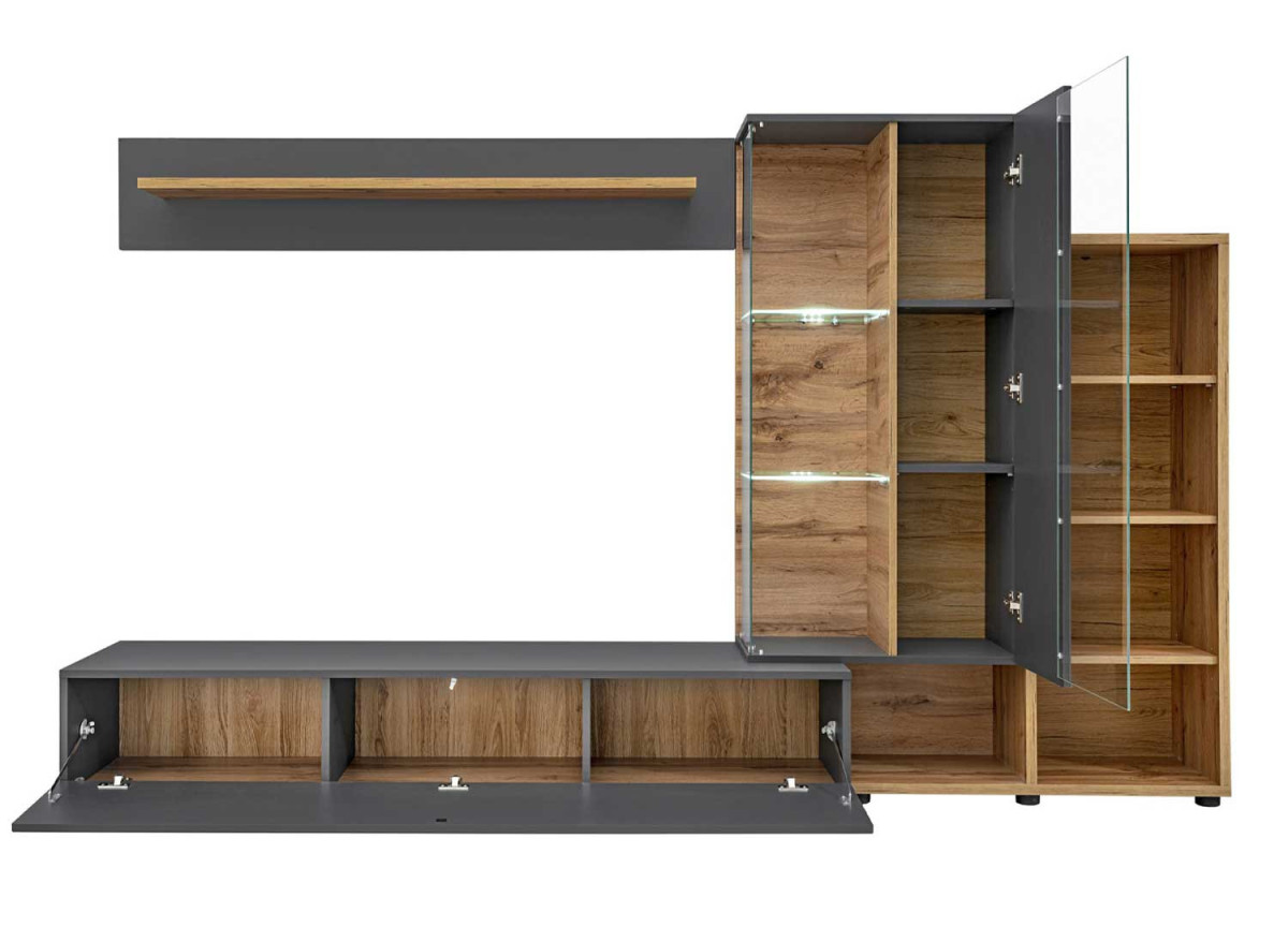 Meuble TV et vitrine murale gris anthracite et bois
