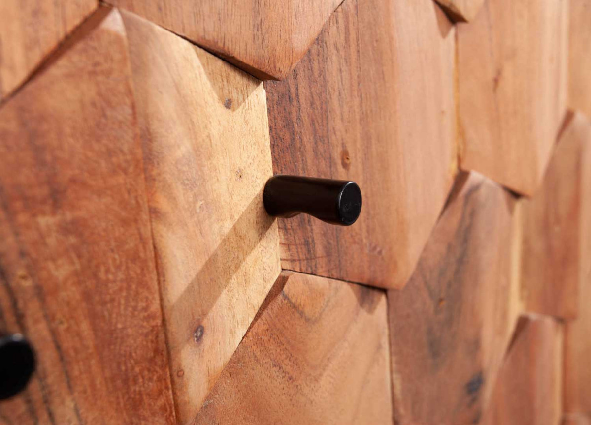 Buffet Bois Massif en Acacia avec Reliefs