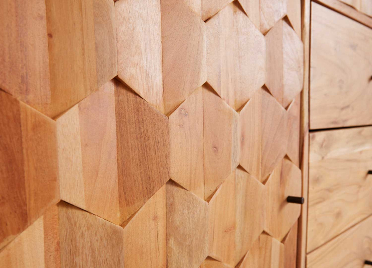 Buffet Bois Massif en Acacia avec Reliefs