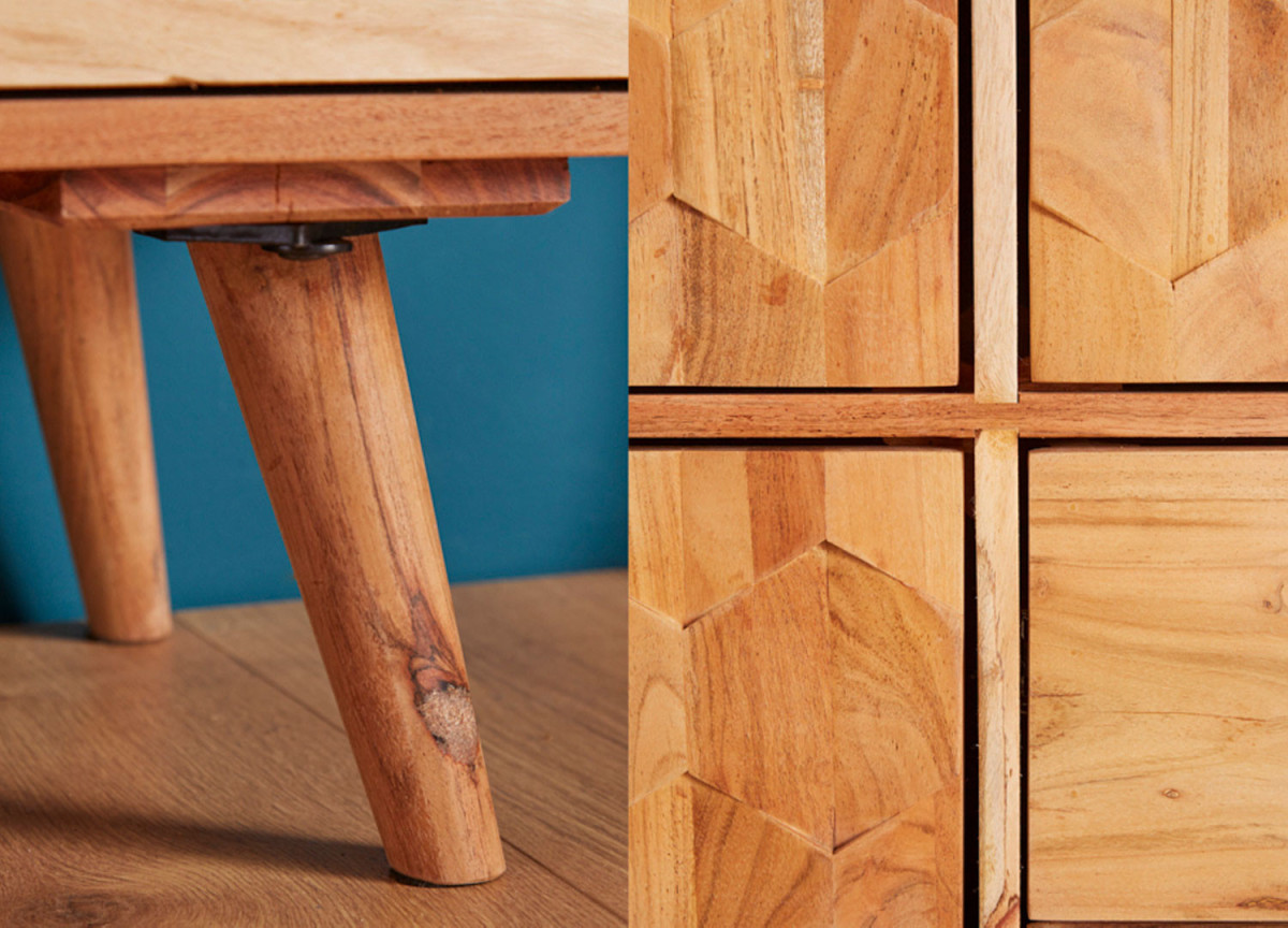 Buffet Bois Massif en Acacia avec Reliefs