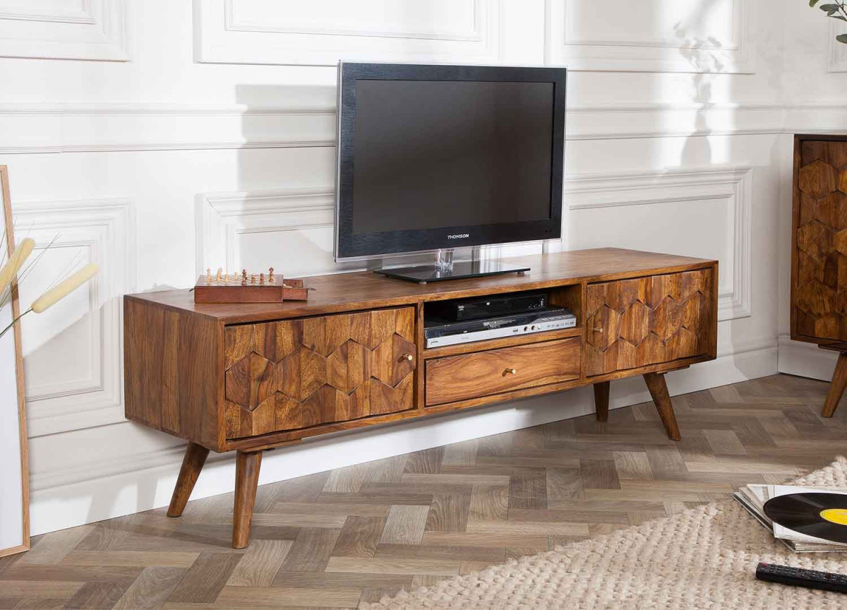 Meuble TV rétro en bois de sesham