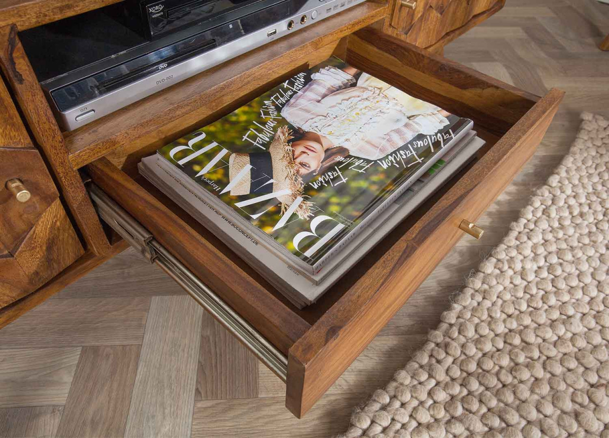 Meuble TV Rétro en Bois Massif Sculpté