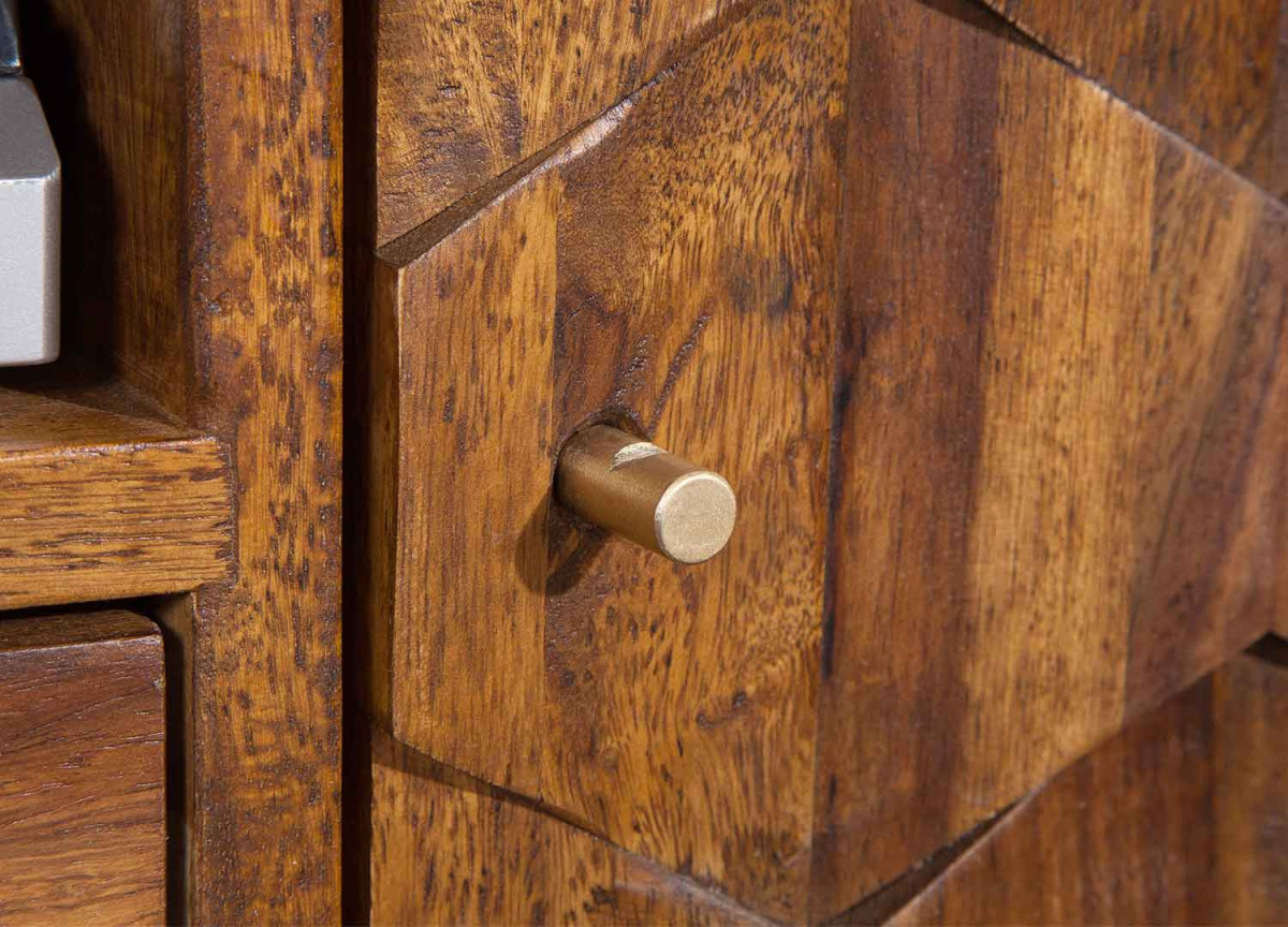 Meuble TV Rétro en Bois Massif Sculpté