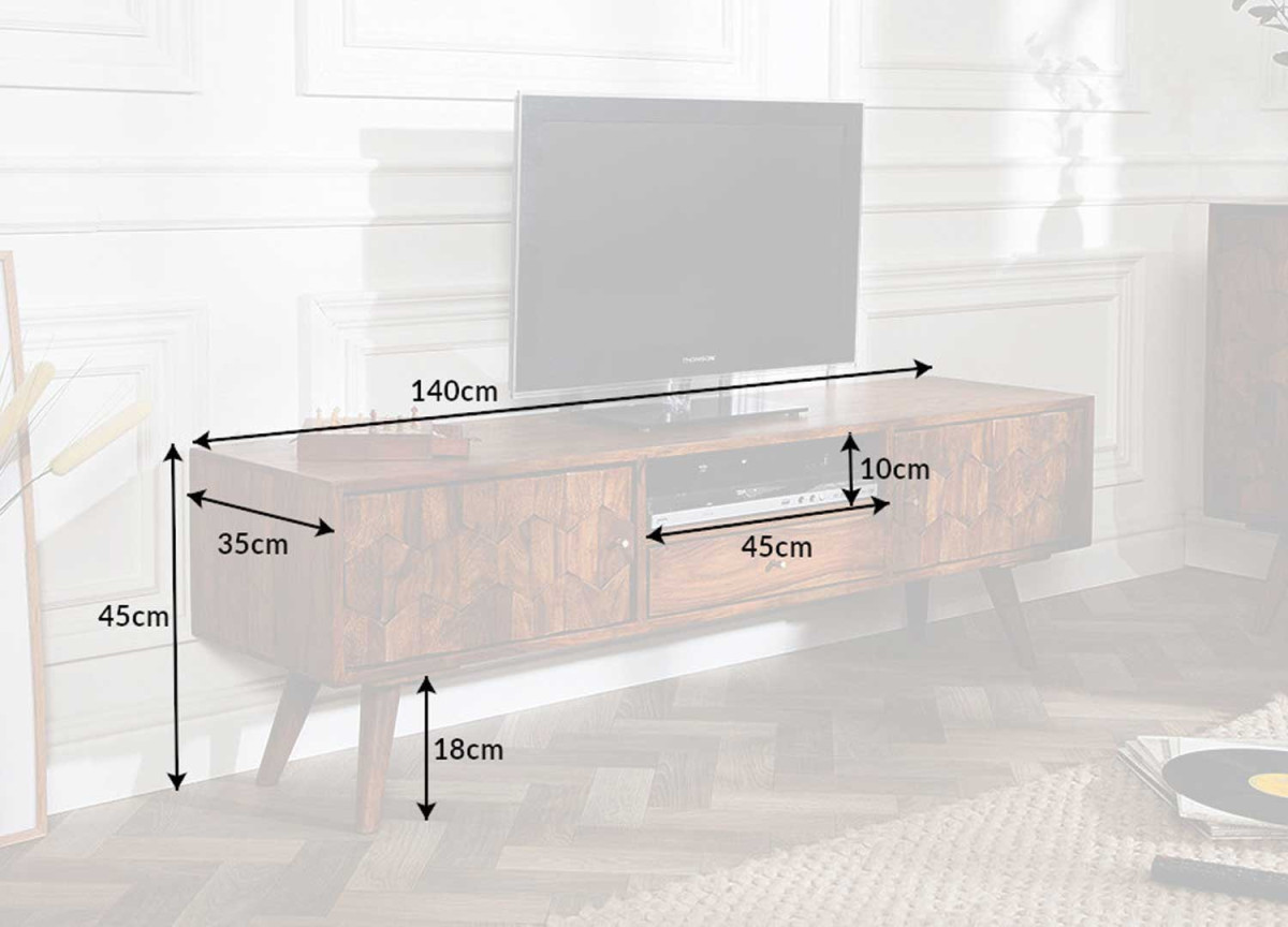 Meuble TV rétro en bois massif sculpté