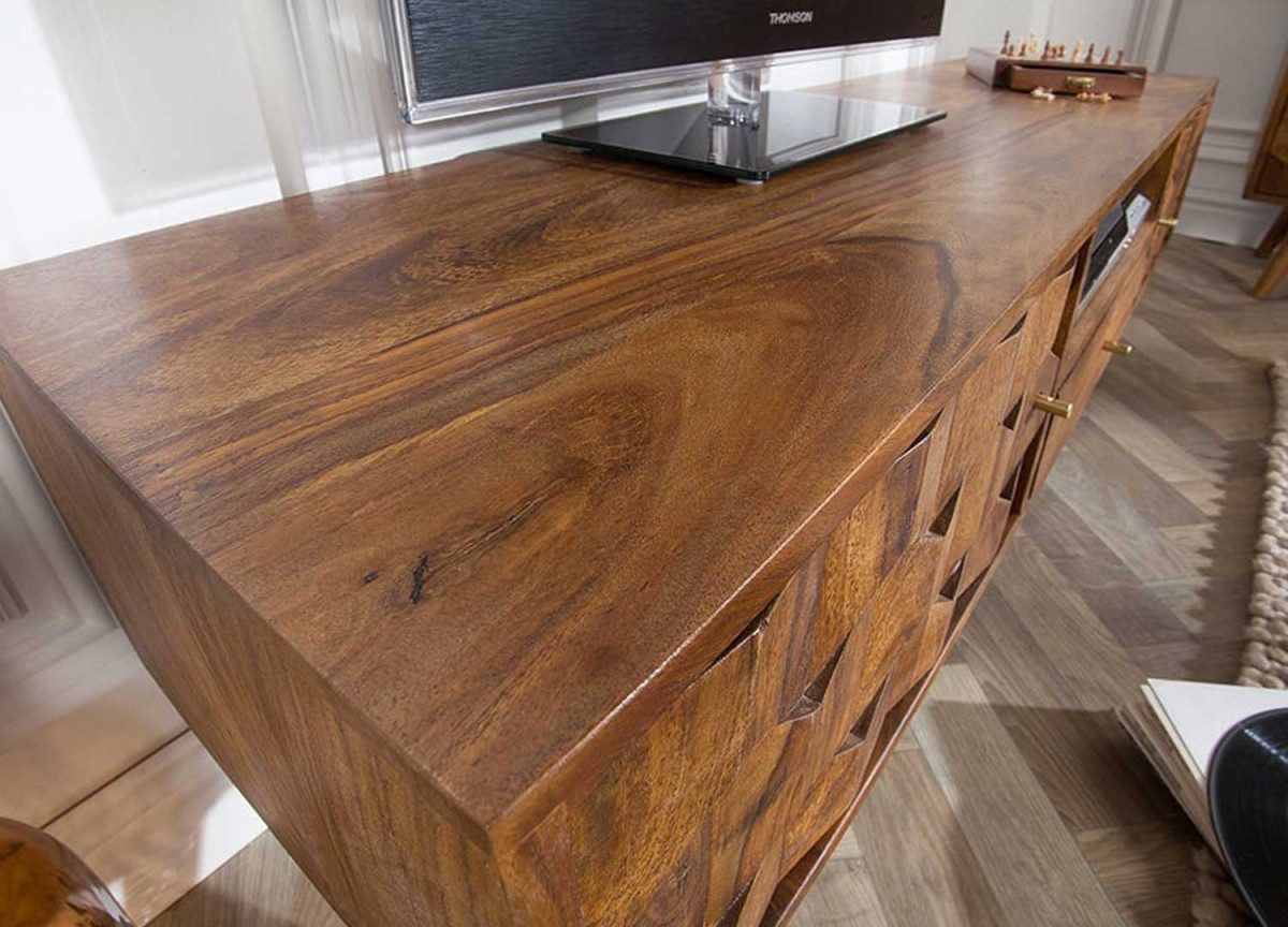 Meuble TV Rétro en Bois Massif Sculpté