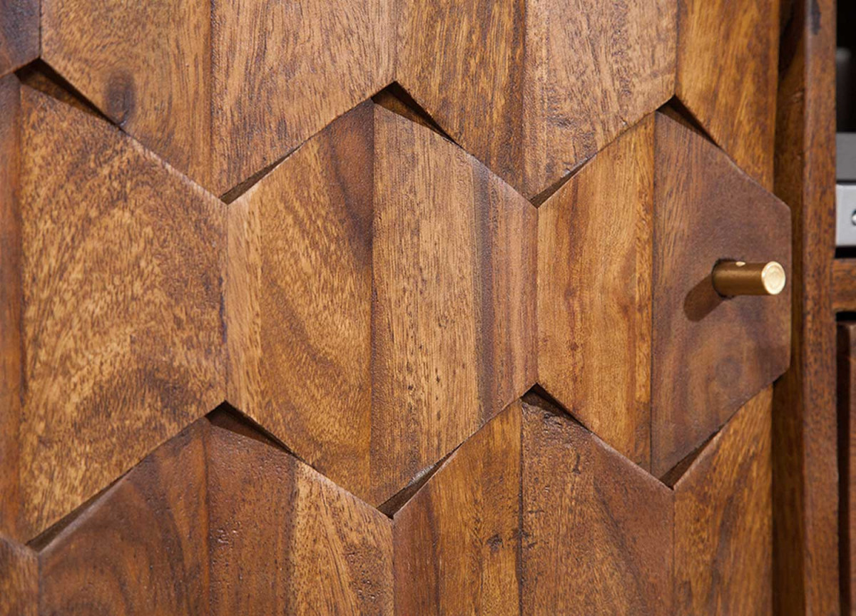 Meuble TV Rétro en Bois Massif Sculpté
