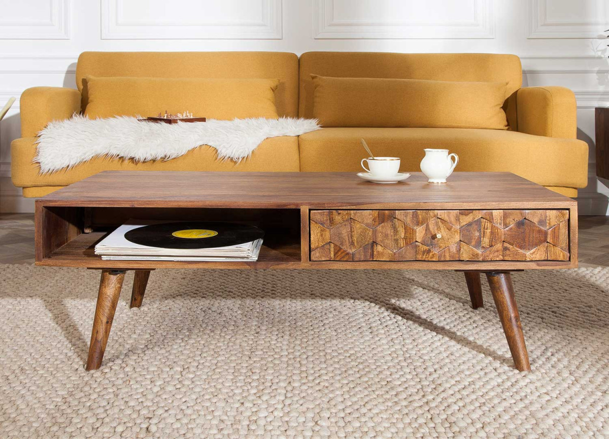 Table basse rétro scandinave en bois de sesham