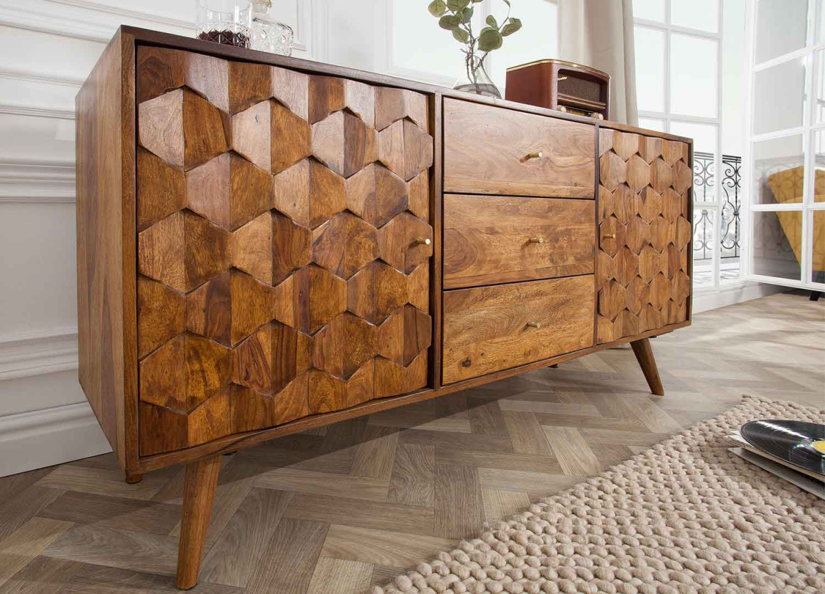 Buffet 2 portes 3 tiroirs sesham laqué