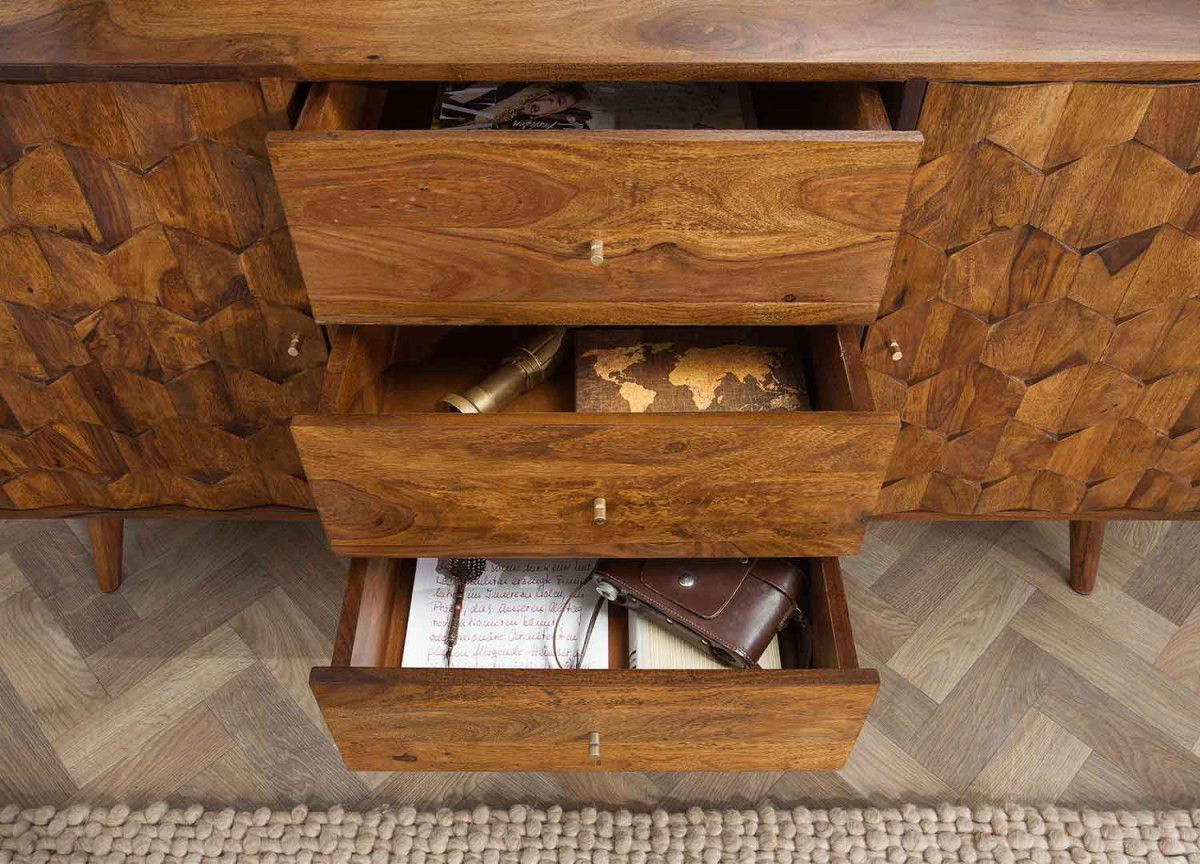 Buffet 2 portes 3 tiroirs sesham laqué