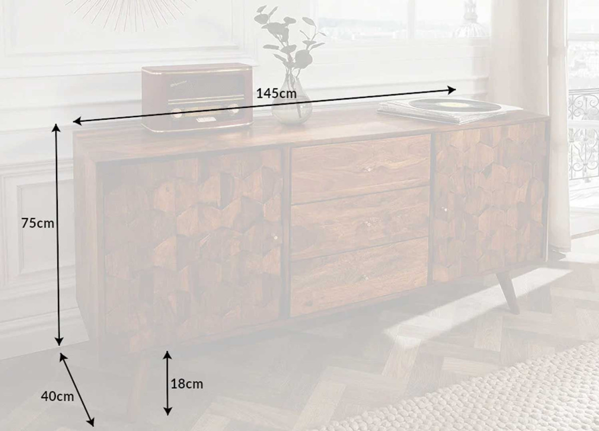 Buffet 2 portes 3 tiroirs sesham laqué