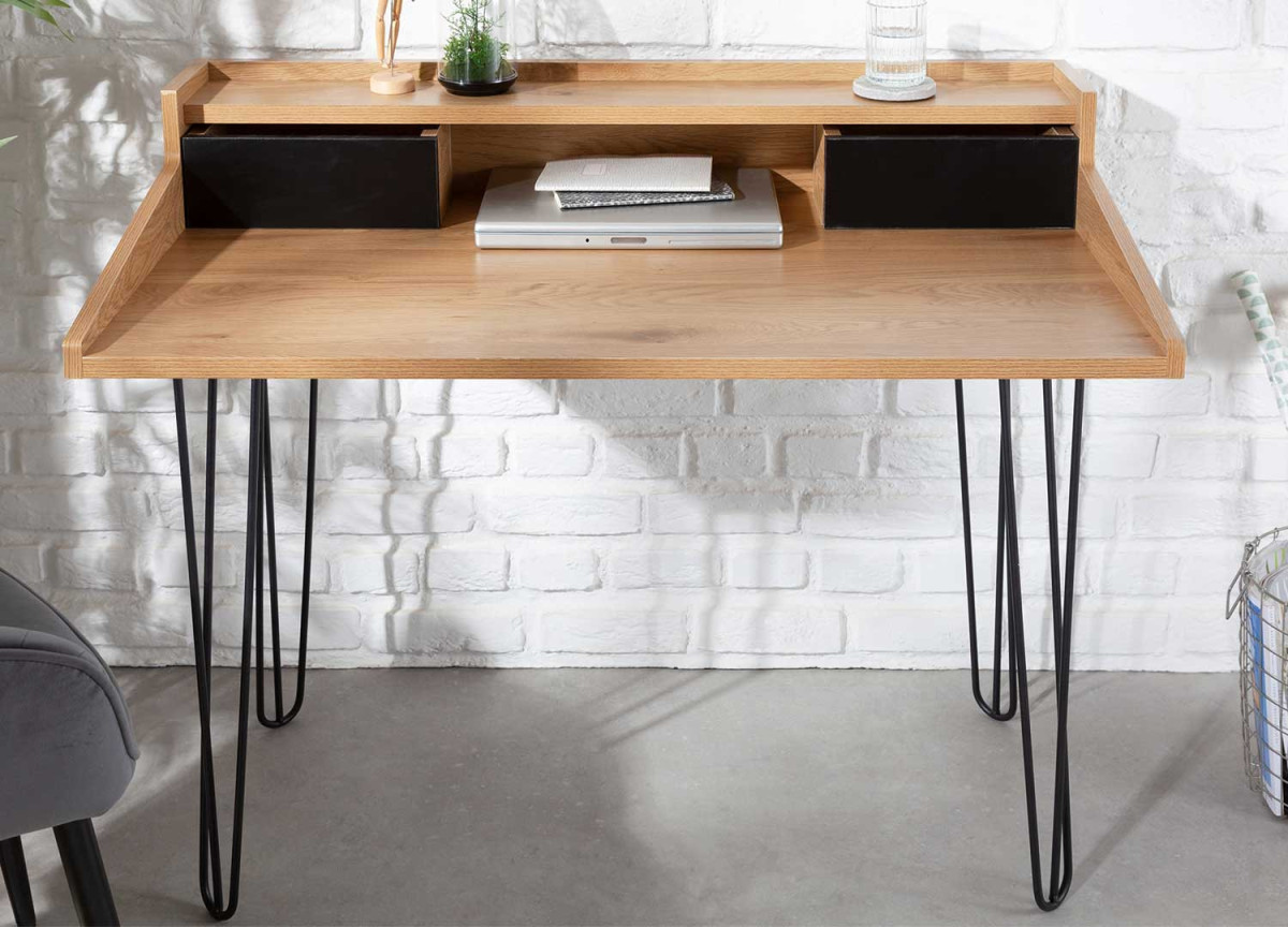 Bureau secrétaire 110 cm aspect chêne