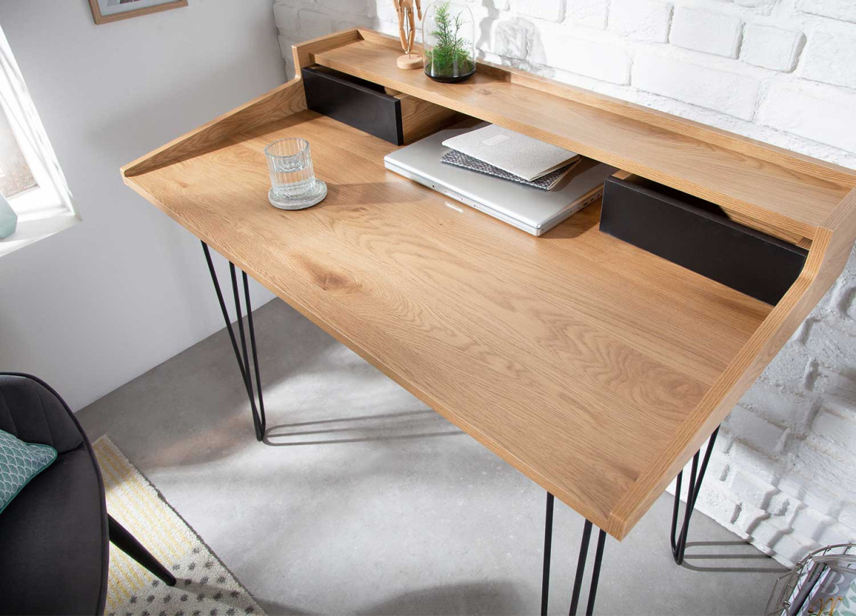 Bureau secrétaire 110 cm aspect chêne