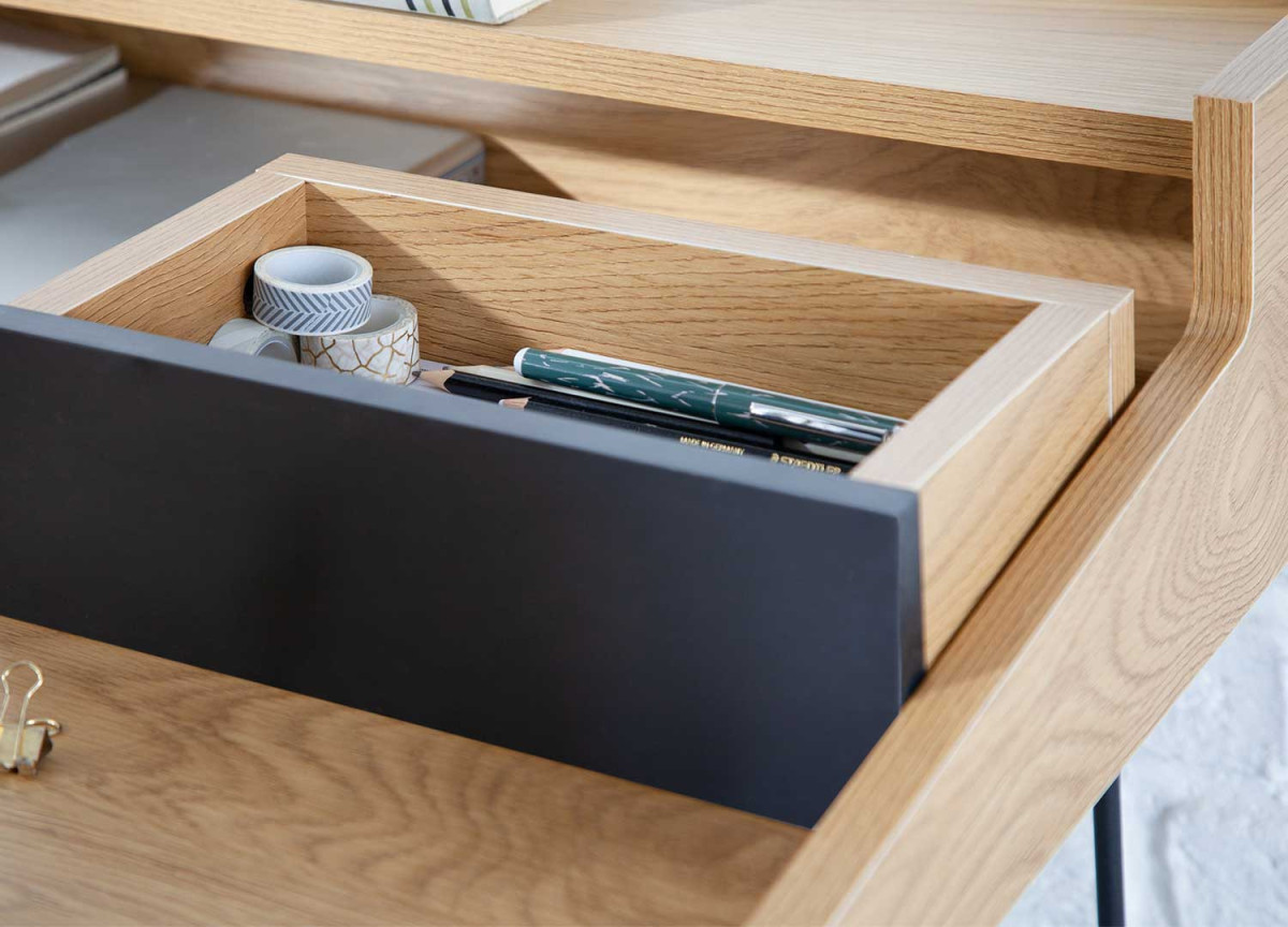 Bureau secrétaire 110 cm aspect chêne