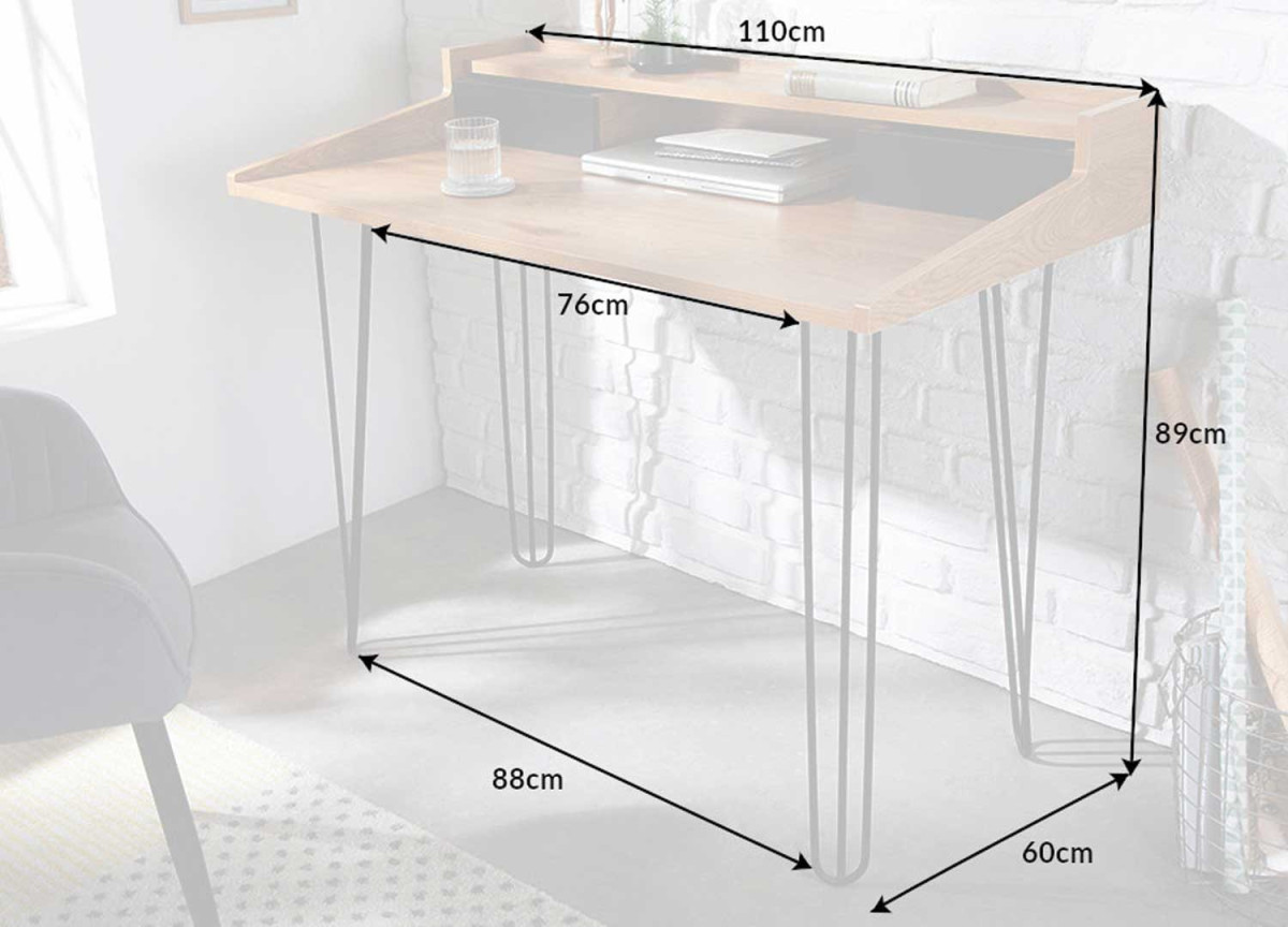 Bureau secrétaire 110 cm aspect chêne