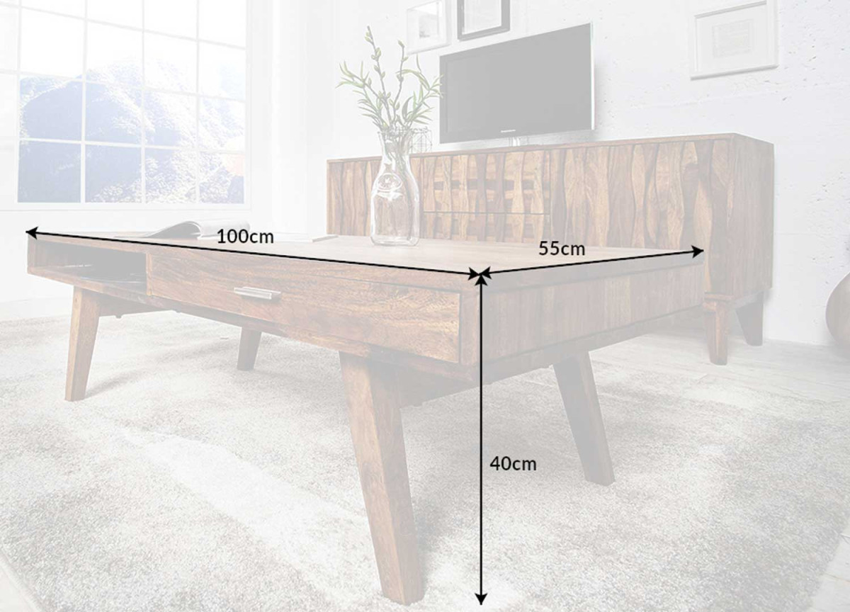 Table Basse Rétro en Bois Massif 100 cm