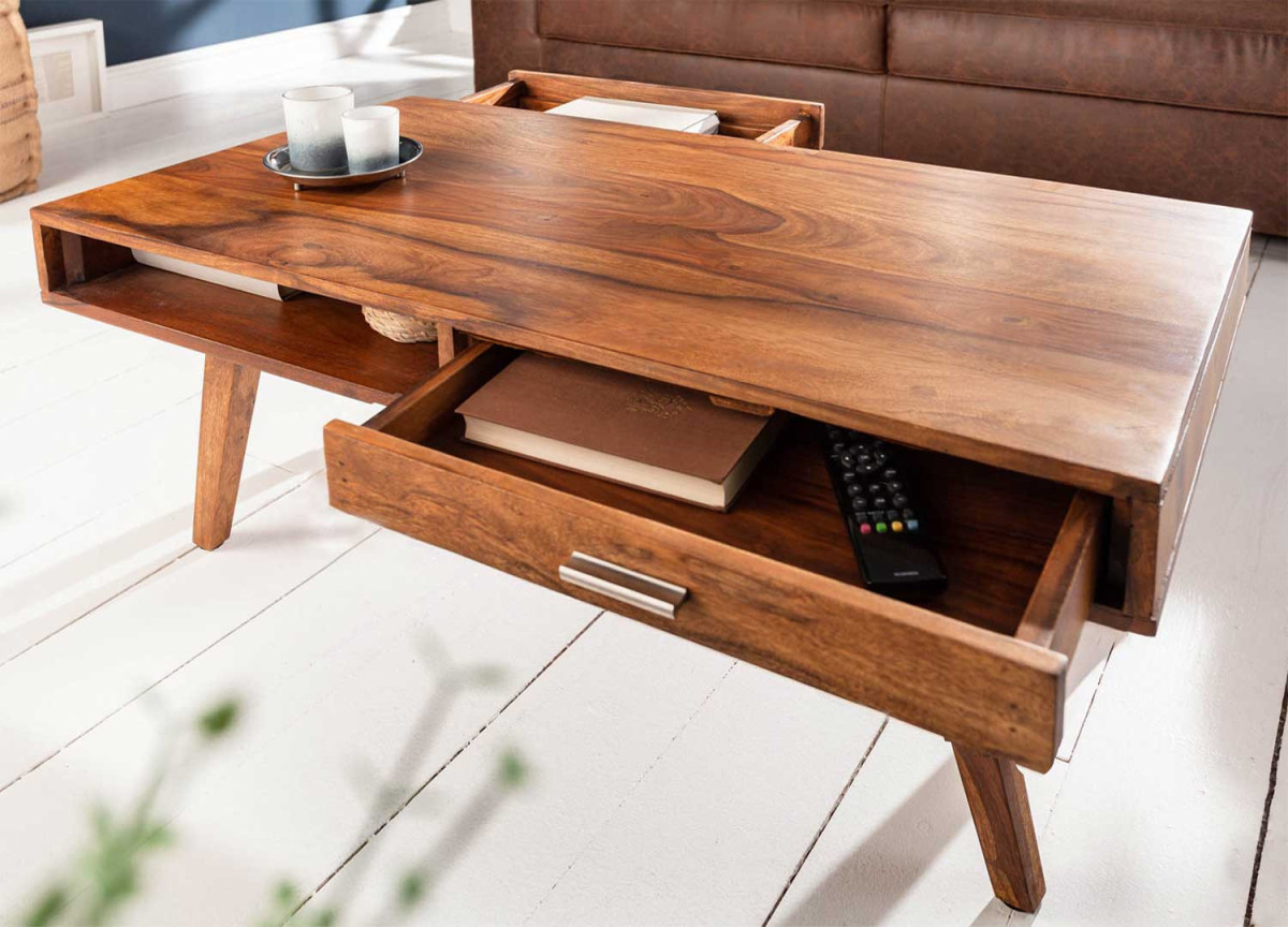 Table basse en bois rétro avec rangement
