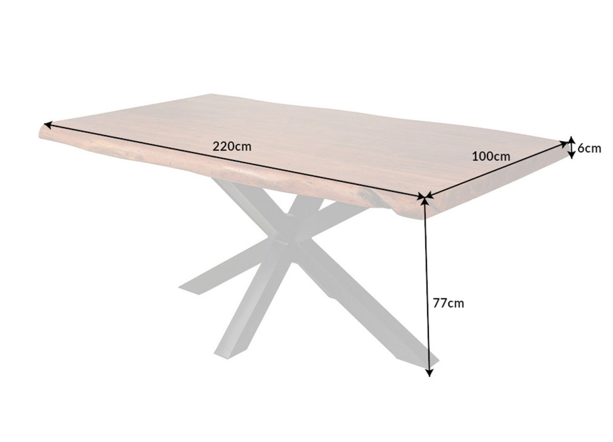 Table Salle à Manger 220 cm Acacia et Métal Noir