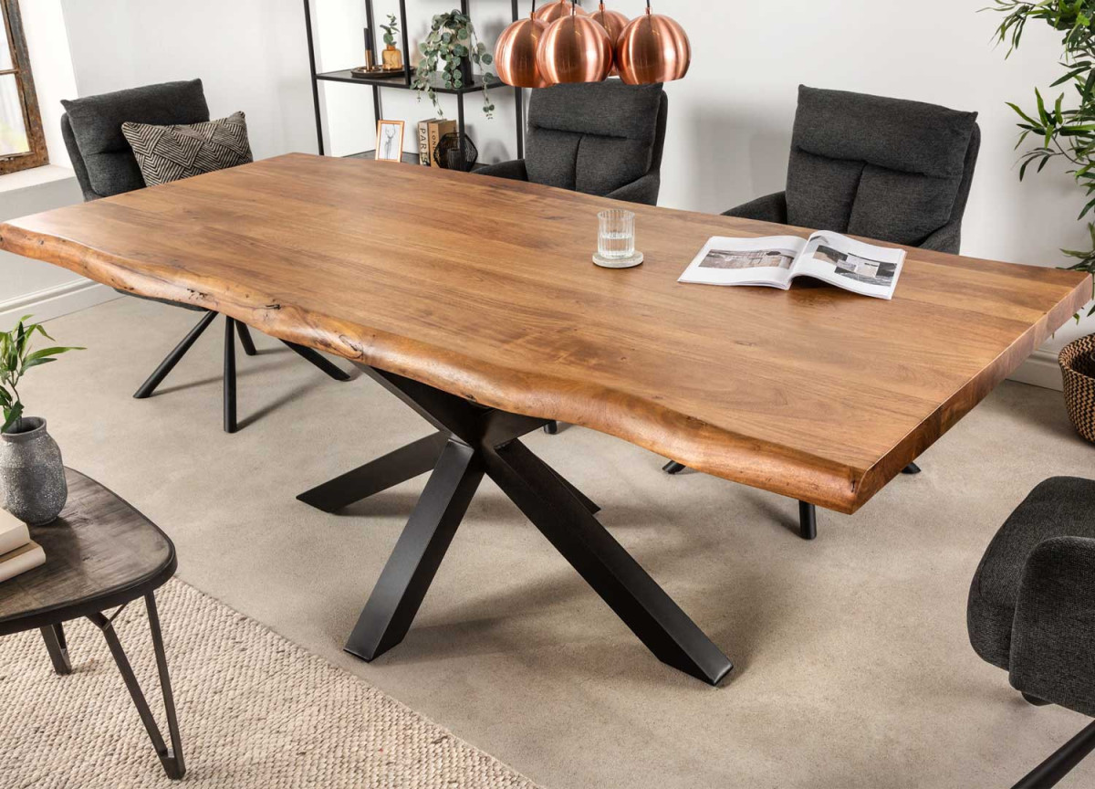 Table de repas 220 cm acacia et métal