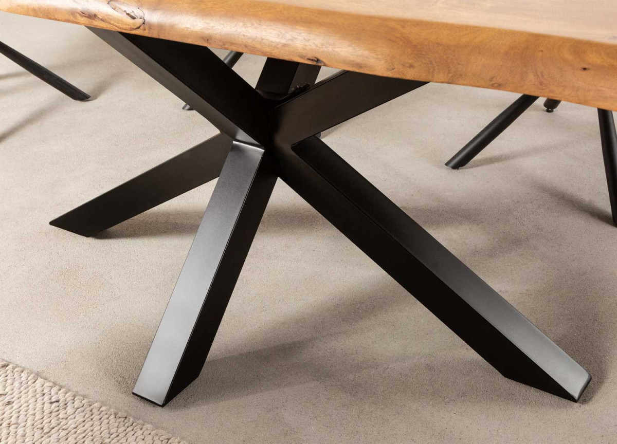 Table Salle à Manger 220 cm Acacia et Métal Noir