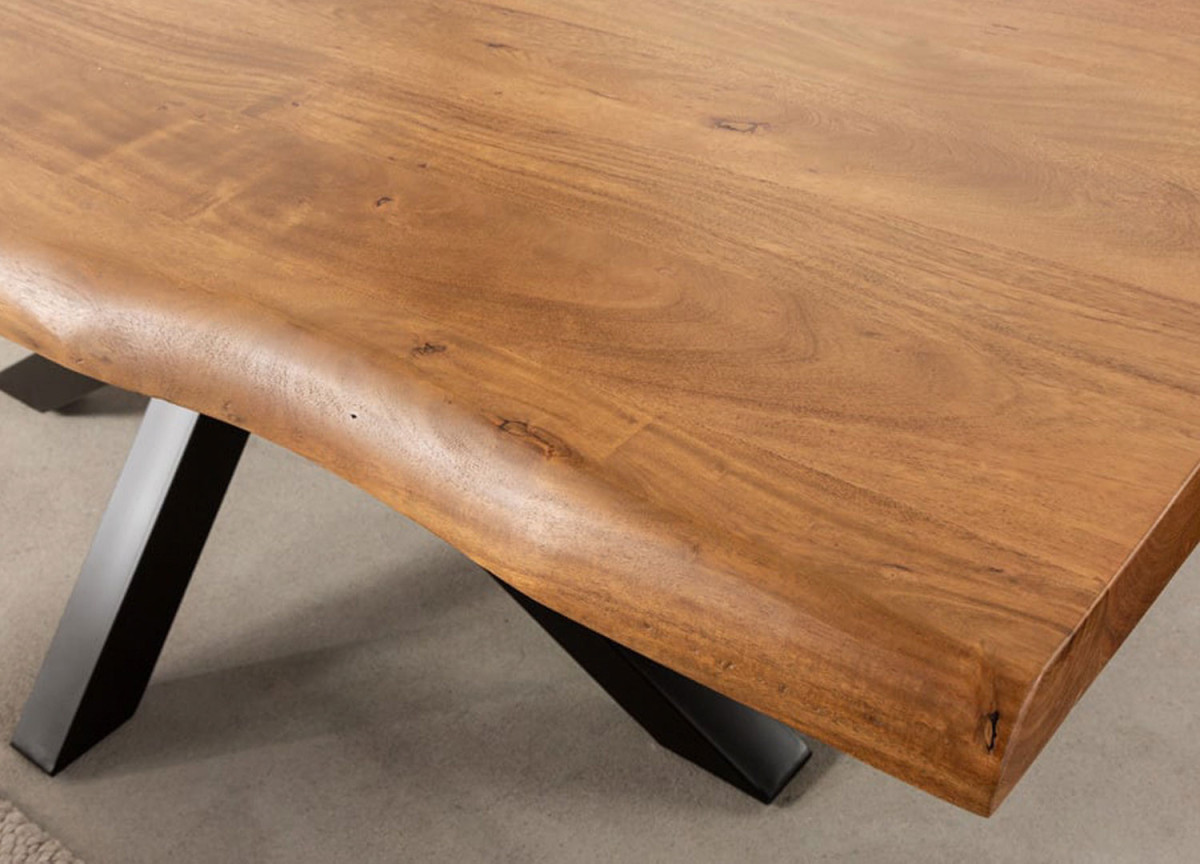 Table Salle à Manger 220 cm Acacia et Métal Noir