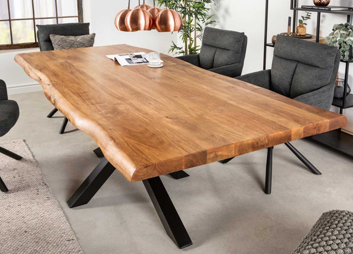 Table de repas 220 cm acacia et métal style industriel