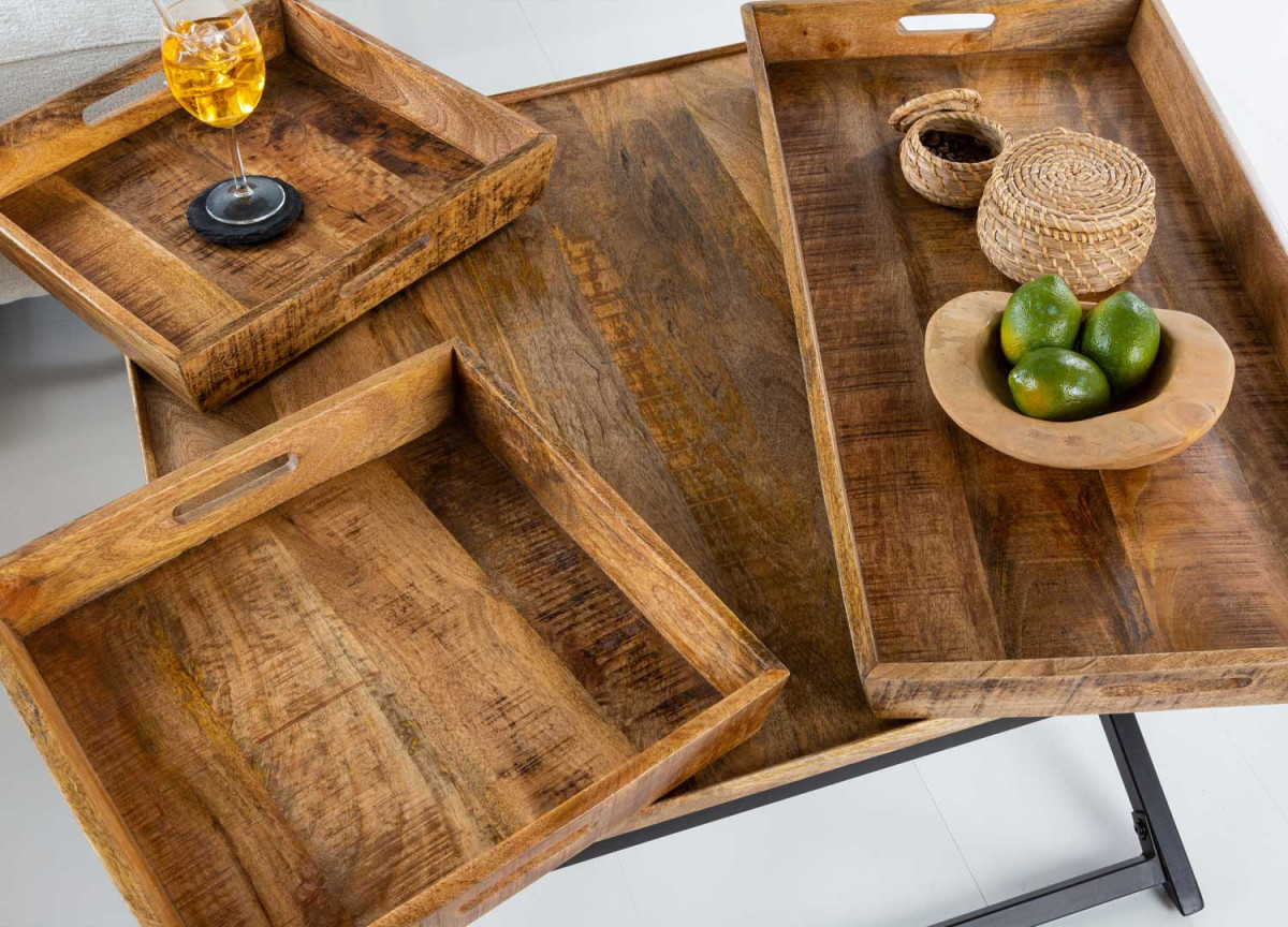 Table basse en bois et plateaux amovibles