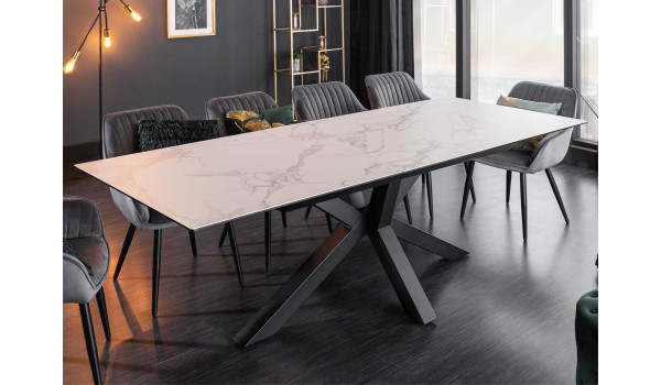 Table extensible céramique aspect marbre blanc