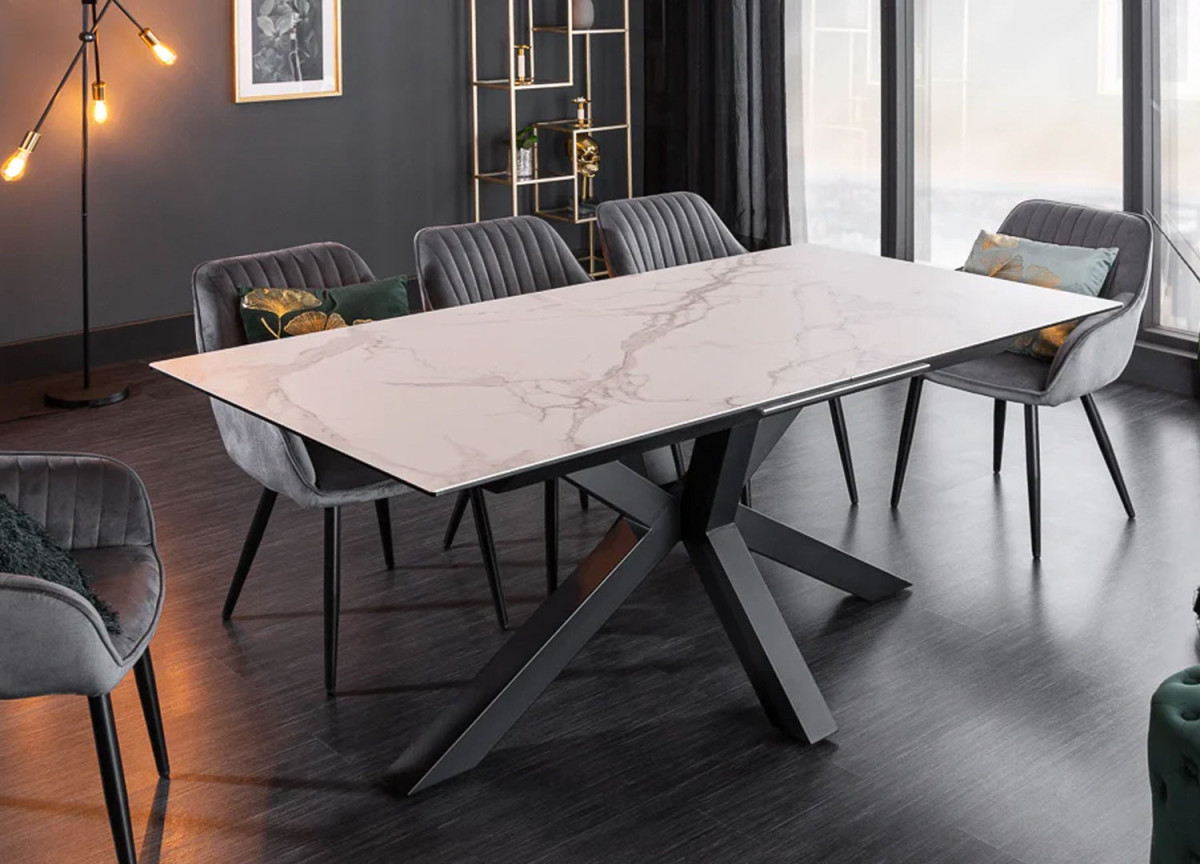 Table extensible céramique aspect marbre blanc