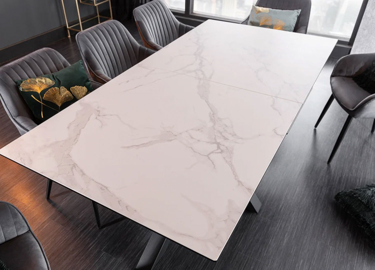 Table extensible céramique aspect marbre blanc