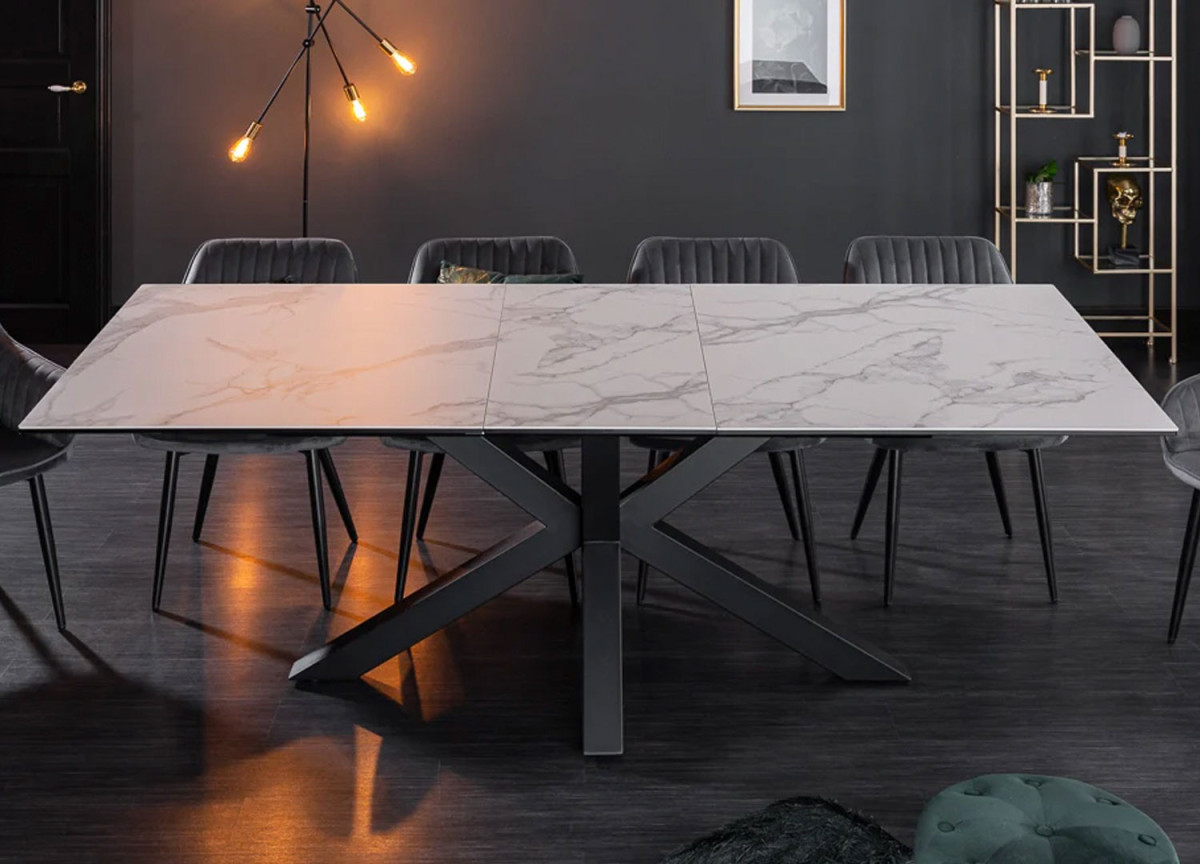 Table extensible céramique aspect marbre blanc