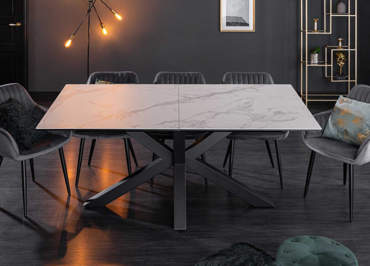 Table extensible céramique aspect marbre blanc