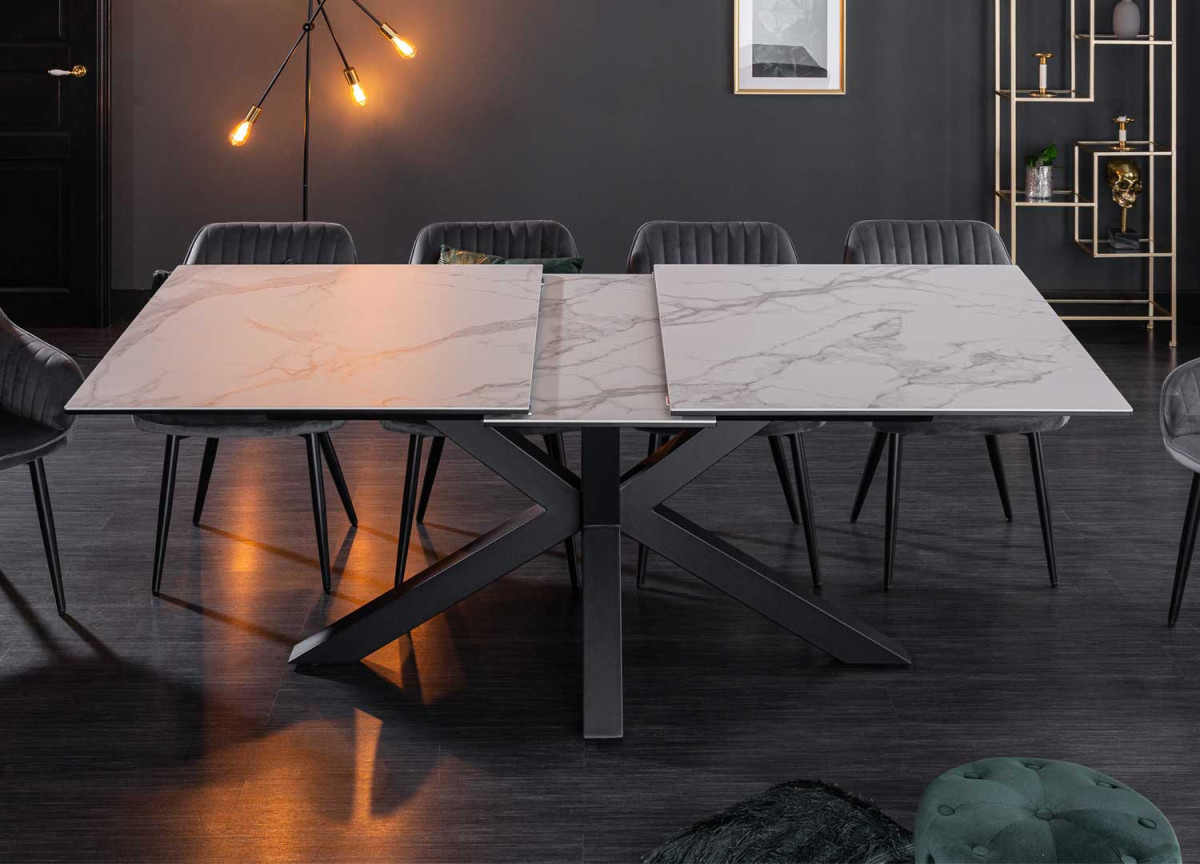 Table extensible céramique aspect marbre blanc