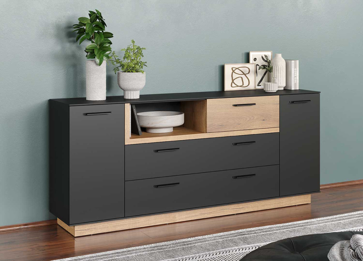 Buffet moderne gris et bois 187 cm