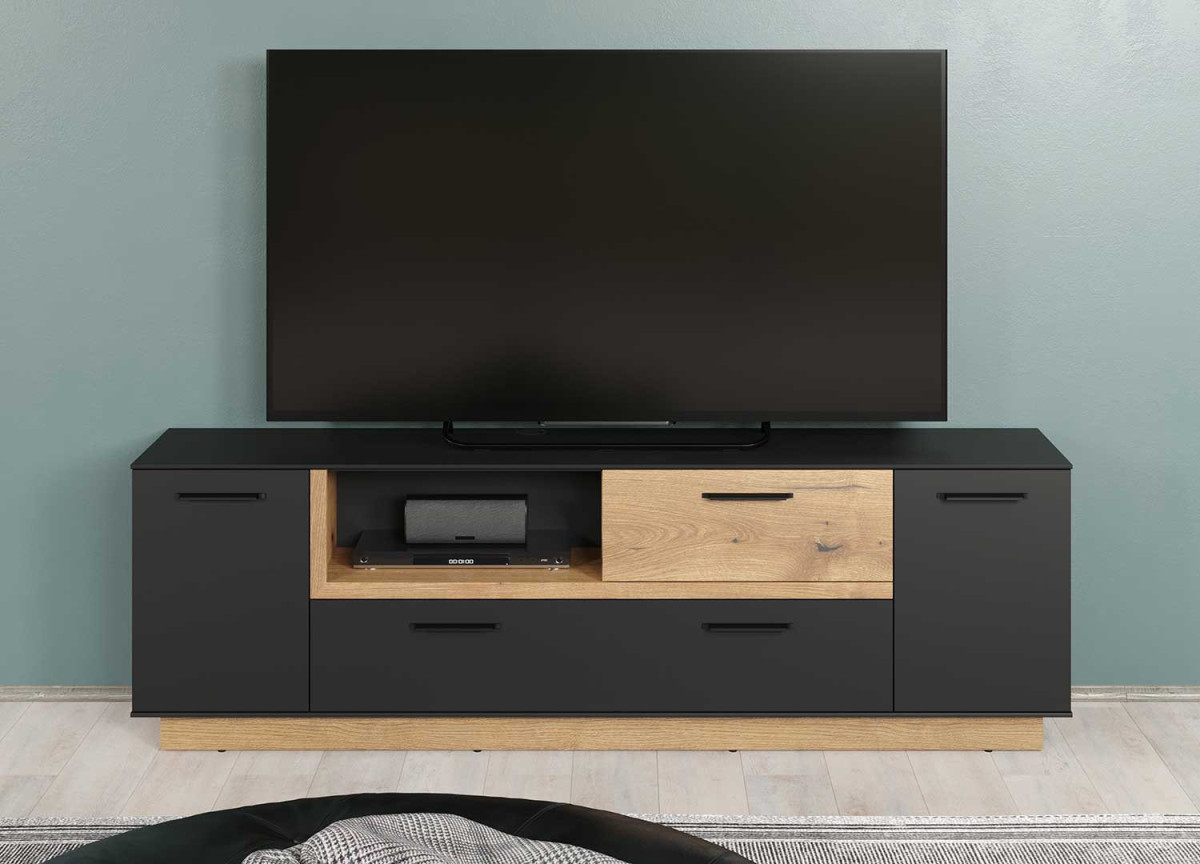 Meuble TV gris et bois 187 cm