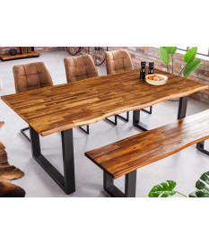 Table à manger en bois d'acacia et métal anthracite
